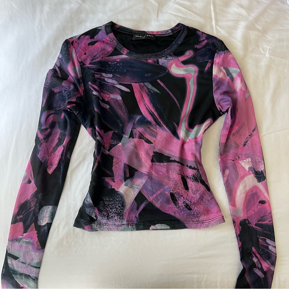 White Fox Boutique Bold Print Pink and Black White Long Sleeve Top